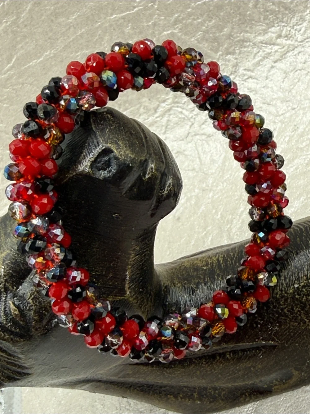 Desert Dancer Handcrafted Red & Black faceted mini Beaded Twist Stretch Bracelet